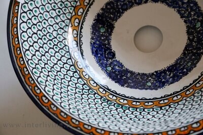 Marokkaanse waskom met gekleurde patronen (nr L602) - aardewerk (opbouw) wasbak uit Fez - Ø 40 cm