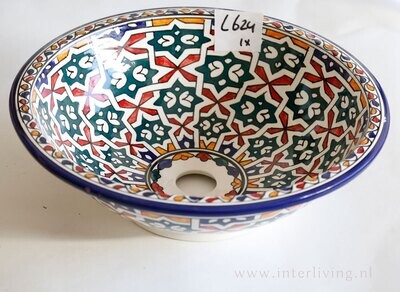 Marokkaanse waskom met gekleurde patronen (nr L624) - aardewerk (opbouw) wasbak uit Fez - Ø 40 cm