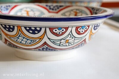 Marokkaanse waskom met gekleurde patronen (nr L626) - aardewerk (opbouw) wasbak uit Fez - Ø 40 cm