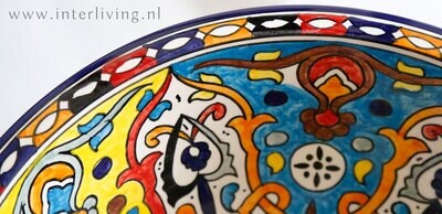 Marokkaanse waskom met gekleurde Mexicaanse patronen (nr L631) - aardewerk (opbouw) wasbak uit Fez - Ø 40 cm