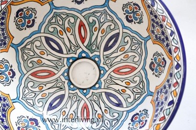 Marokkaanse waskom met Marrakesh Riad style patronen (nr M612) - aardewerk (opbouw) wasbak uit Fez - Ø 35 cm