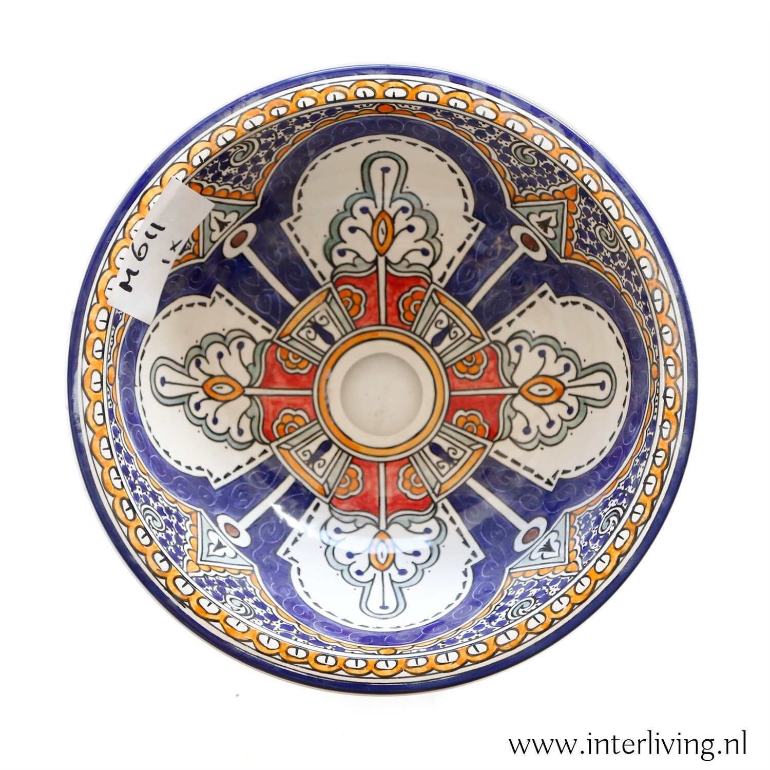 Marokkaanse waskom met Marrakesh Riad style patronen (nr M611) - aardewerk (opbouw) wasbak uit Fez - Ø 35 cm