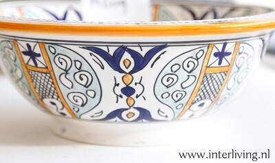 Marokkaanse waskom met Marrakesh Riad style patronen (nr M609) - aardewerk (opbouw) wasbak uit Fez - Ø 35 cm