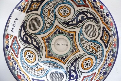 Marokkaanse waskom met Marrakesh Riad style patronen (nr M604) - aardewerk (opbouw) wasbak uit Fez - Ø 35 cm