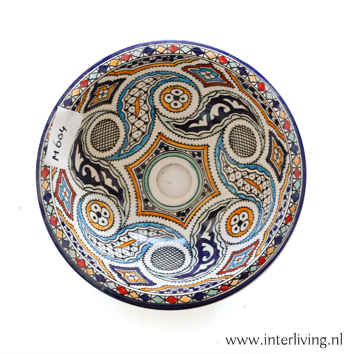 Marokkaanse waskom met Marrakesh Riad style patronen (nr M604) - aardewerk (opbouw) wasbak uit Fez - Ø 35 cm