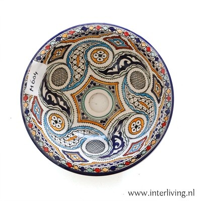 Marokkaanse waskom met Marrakesh Riad style patronen (nr M604) - aardewerk (opbouw) wasbak uit Fez - Ø 35 cm