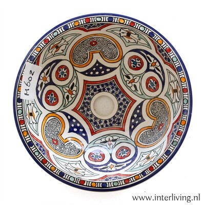 Marokkaanse waskom voor badkamer wastafel - Marrakesh Riad style patronen (nr M602) - aardewerk (opbouw) wasbak uit Fez - Ø 35 cm