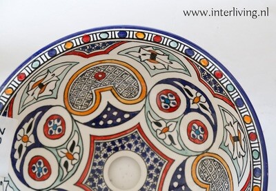 Marokkaanse waskom voor badkamer wastafel - Marrakesh Riad style patronen (nr M602) - aardewerk (opbouw) wasbak uit Fez - Ø 35 cm