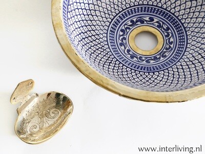 zeepbakje van gegraveerd messing - hotel chic voor bij waskom: luxe zeephouder in goud look in wellness / hamam style