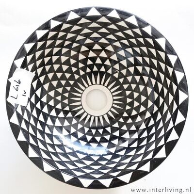 Marokkaanse waskom met zwart witte kleurstelling (nr L616) - aardewerk (opbouw) wasbak uit Fez - Ø 40 cm