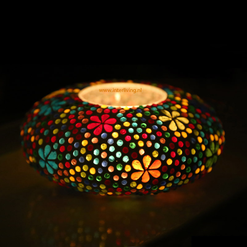Waxinehouder model ufo multi color flower design - bohemian woonaccessoires
