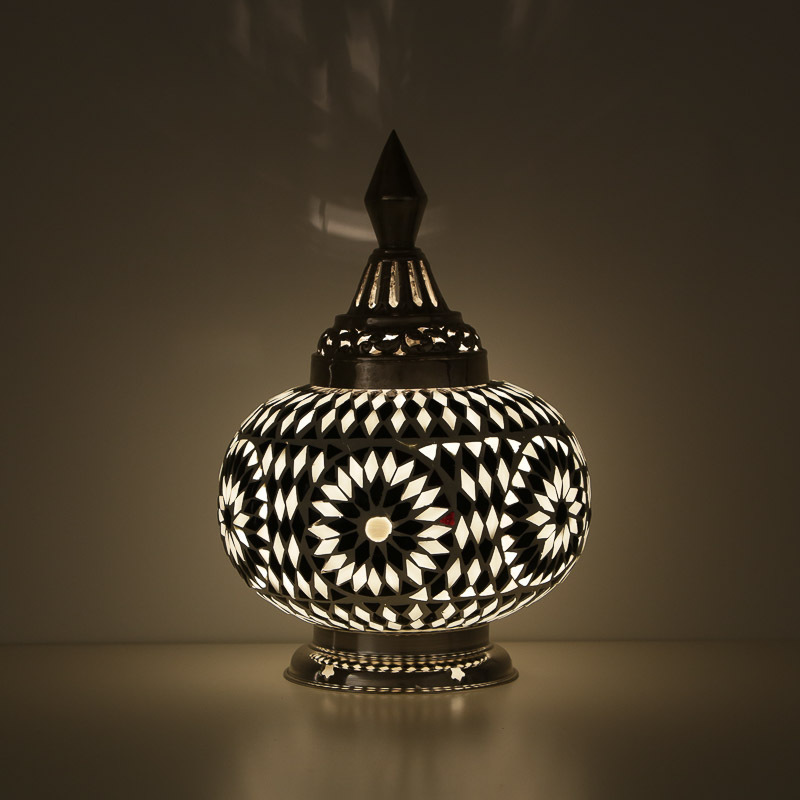 Tafellamp pompoen glasmozaïek turkish design zwart wit
