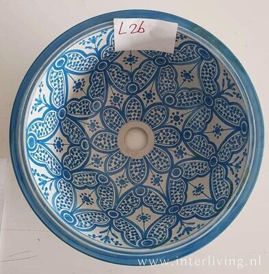 Marokkaanse waskom aqua large (nr L26) - aardewerk (opbouw) wasbak uit Fez - Ø 40 cm