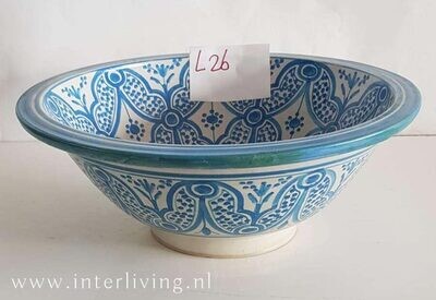 Marokkaanse waskom aqua large (nr L26) - aardewerk (opbouw) wasbak uit Fez - Ø 40 cm