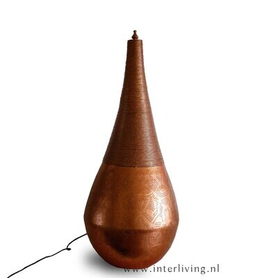 XXL vloerlamp XXL vloerlamp "Stupa" - geperforeerd koperkleurig metaal van filigrain gaatjespatronen met gedraaid metaaldraad - 110 cm hoog