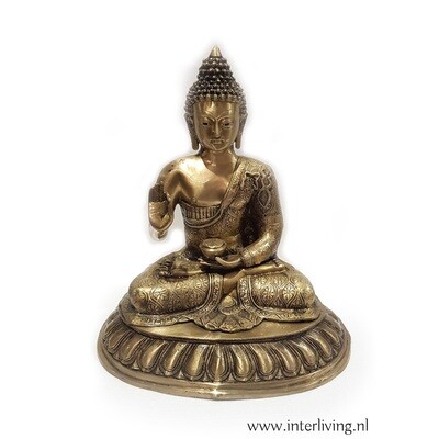 Boeddha beeld XL 50 cm  -  massief brons -  mediterend zittend op een lotus