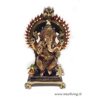 Bronzen standbeeld van de olifant lord Ganesh op lotus zittend - handgemaakte Hindoeïstische altaar decor 37 cm