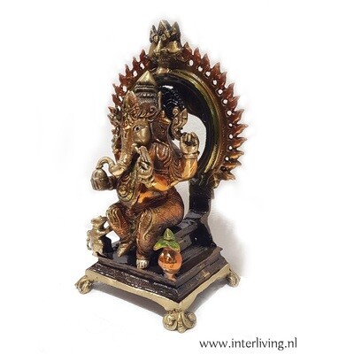 Bronzen standbeeld van de olifant lord Ganesh op lotus zittend - handgemaakte Hindoeïstische altaar decor 37 cm