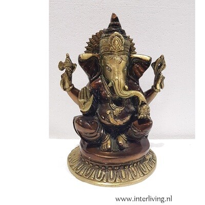 Ganesha beeld van massief brons- vintage standbeeld van de spirituele hindoe olifant-god zittend op een lotus decor - handgemaakte en gepatineerd 32 cm Ganesha beeld van massief brons- vintage standbeeld van de spirituele hindoe olifant-god zittend op een lotus decor - handgemaakte en gepatineerd 32 cm