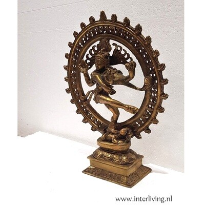 Shiva standbeeld  met krans en vier armen - 34,5 cm  -  massief brons - handgemaakt uit India (3,95 kilo)