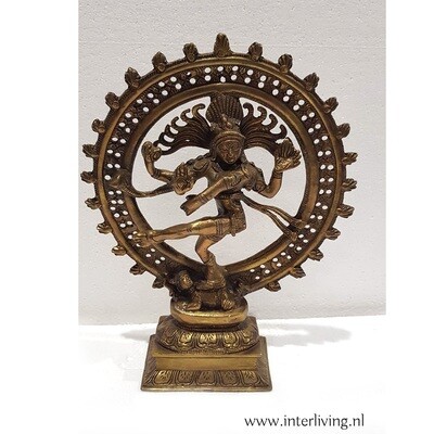 Shiva standbeeld  met krans en vier armen - 34,5 cm  -  massief brons - handgemaakt uit India (3,95 kilo)