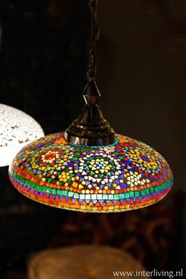 Bohemian kleurrijke open hanglamp van multi colour glas mozaïek met donker brass metaal Marrakesh style - 38 cm Bohemian kleurrijke open hanglamp van multi colour glas mozaïek met donker brass metaal Marrakesh style - 38 cm