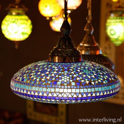 Ibiza style open hanglamp - aqua met blauw glasmozaïek en brass - 38 cm Ibiza style open hanglamp - aqua met blauw glasmozaïek en brass - 38 cm