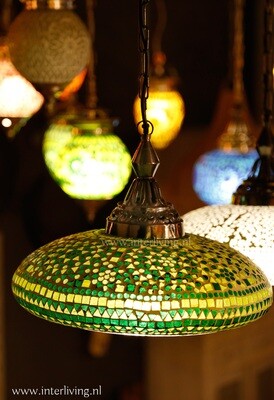 retro groene open hanglamp - glasmozaïek met donker brass armatuur Marrakesh style - 38 cm - botanische styling retro groene open hanglamp - glasmozaïek met donker brass armatuur Marrakesh style - 38 cm - botanische styling