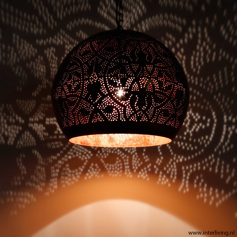 Hanglamp bol filigrain-stijl XL metaal mat zwart finish