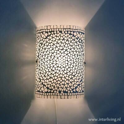 wandlamp mozaïek - transparant - boho muurlampje - neutraal wit glas wandlamp mozaïek - transparant - boho muurlampje - neutraal wit glas