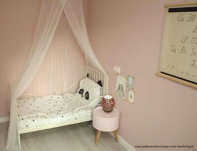 Kleine tafellamp met ronde kap paddenstoel model - roze tinten glas mozaïek voor meisjes- of kinderkamer &amp; pink diva's - retro chic / Florida Palm Beach - fifty's / '50 styling flamingo