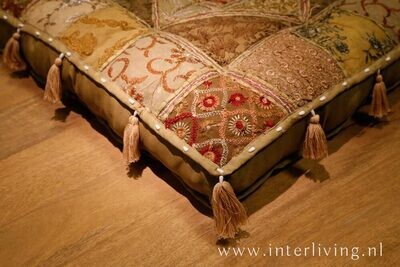 vloerkussen patchwork olijf - groen - bruin