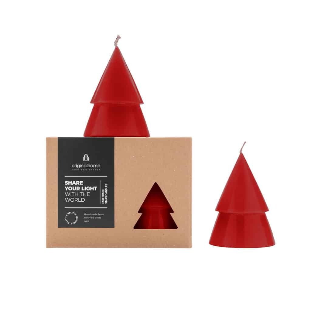 Xmas kerstboom kaars warm rood, Maat: Medium (set van 2)