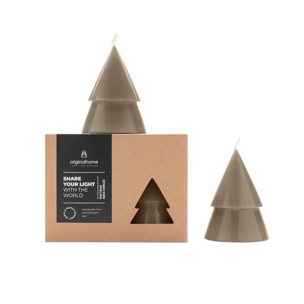 Xmas kerstboom kaars - klei - lichtbruin, Maat: Medium (set van 2)