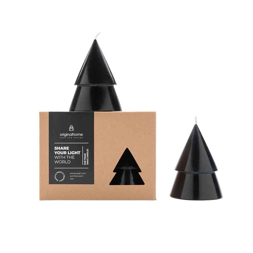 Xmas kerstboom kaars - zwart, Maat: Medium (set van 2)