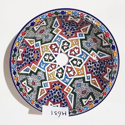 Marokkaanse waskom voor badkamer wastafel - kleurrijke patronen (nr M631) - aardewerk (opbouw) wasbak uit Fez - Ø 35 cm