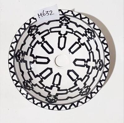 Marokkaanse waskom voor badkamer wastafel - zwart-wit (nr M632) - aardewerk (opbouw) wasbak uit Fez - Ø 35 cm