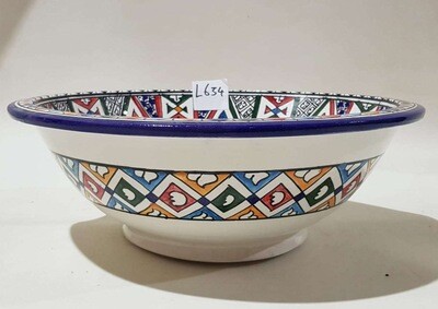 Marokkaanse waskom met gekleurde patronen - blauwe rand - (nr L634) - aardewerk (opbouw) wasbak uit Fez - Ø 40 cm