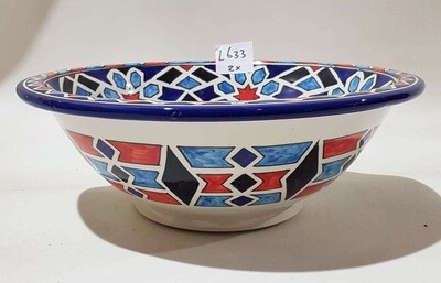 Marokkaanse waskom met gekleurde patronen - blauw en rood - (nr L633) - aardewerk (opbouw) wasbak uit Fez - Ø 40 cm