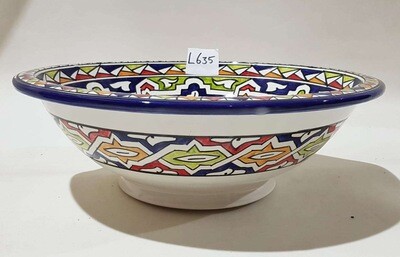 Marokkaanse waskom met gekleurde patronen - blauwe rand - (nr L635) - aardewerk (opbouw) wasbak uit Fez - Ø 40 cm