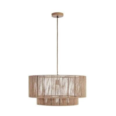 hanglamp hanglamp "Leora" cilindrisch model kap - naturel - twee ronde lagen geweven jute touw - eco design - beige nude tinten - Boho sfeerlamp