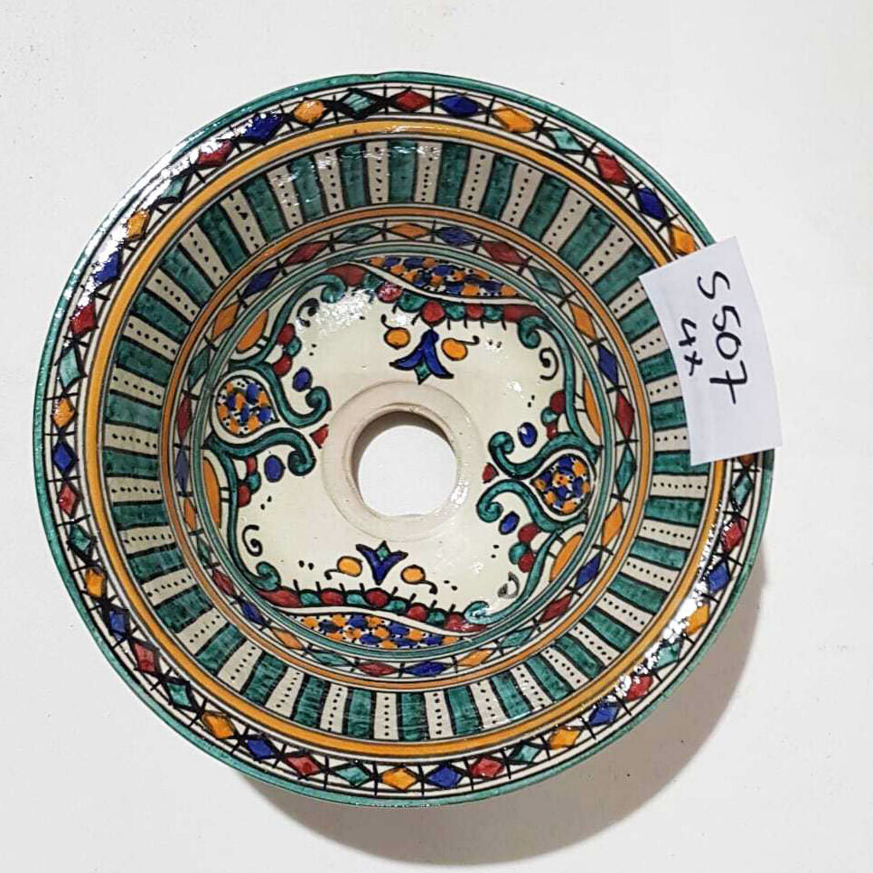 Marokkaanse waskom "S507"- aardewerk (opbouw) wasbak uit Fez - Ø 25 cm