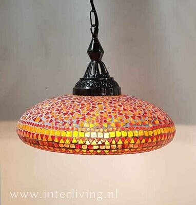 rood-oranje open hanglamp - glasmozaïek met donker brass armatuur Marrakesh style - 38 cm rood-oranje open hanglamp - glasmozaïek met donker brass armatuur Marrakesh style - 38 cm