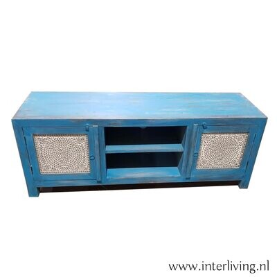 TV kast van sheesamhout -vintage blue washed met transparant glasmozaïek - shabby sjiek style TV kast van sheesamhout -vintage blue washed met transparant glasmozaïek - shabby sjiek style