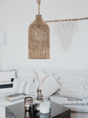 Jute hanglamp uit India - Agalya - eco Ibiza design - langwerpig model