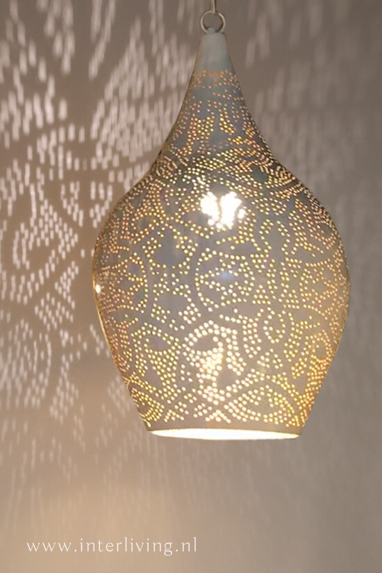 Hanglamp wit goud vaas model in filigrain-stijl - Ibiza chic look