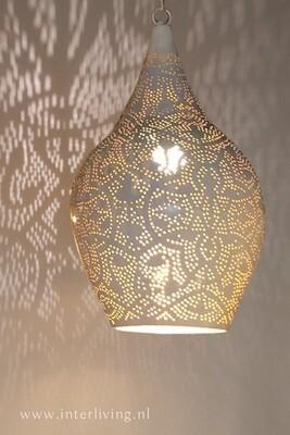 Hanglamp wit goud vaas model in filigrain-stijl - Ibiza chic look