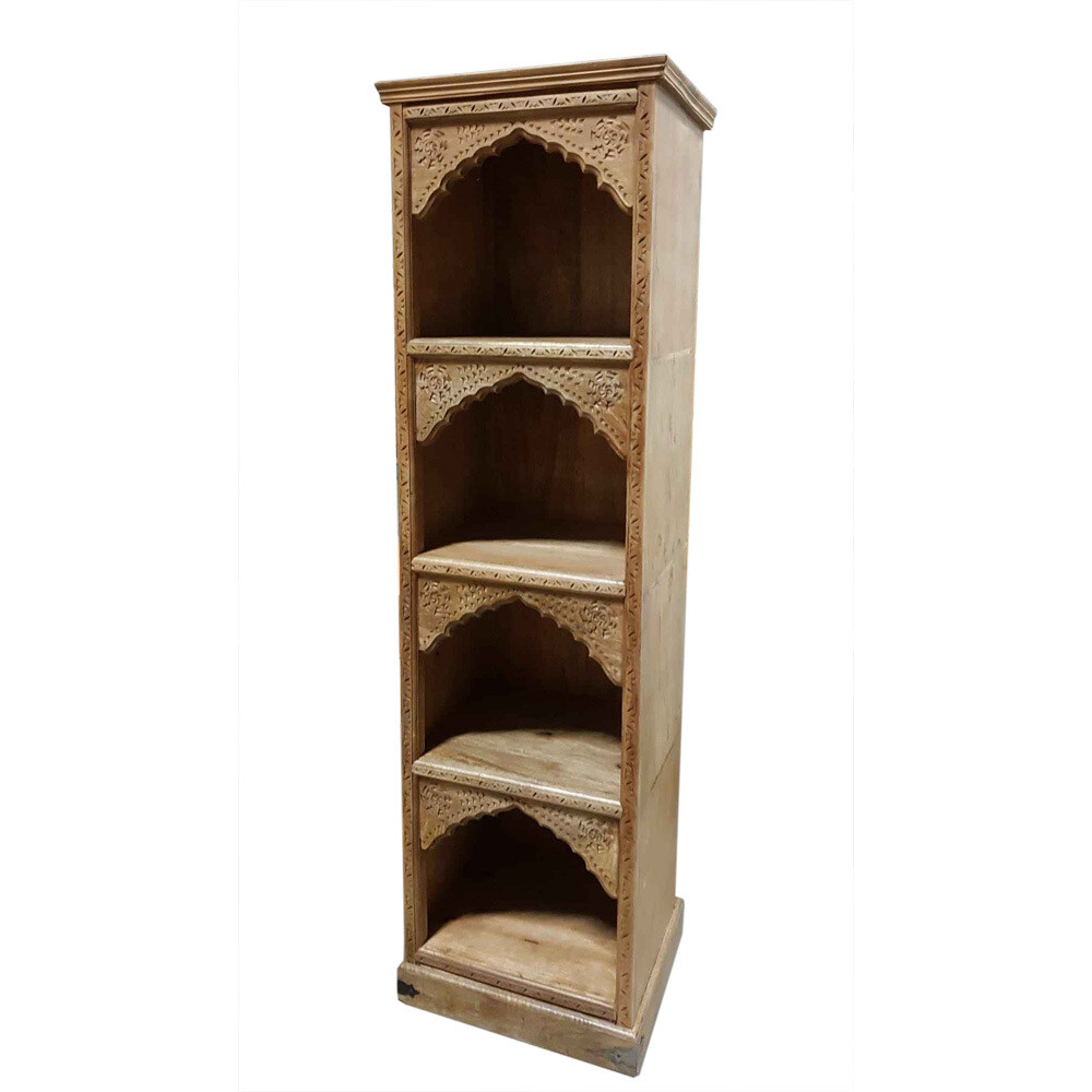 boekenkast mangohout - naturel - houtsnijwerk