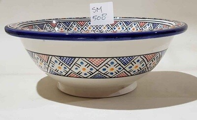 Marokkaanse waskom "Marah"- SM508 - aardewerk (opbouw) wasbak uit Fez - Ø 30 cm met gekleurde patronen