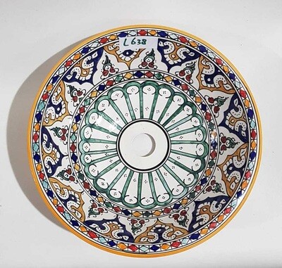 Marokkaanse waskom met gekleurde patronen - oranje rand -  (nr L638) - aardewerk (opbouw) wasbak uit Fez - Ø 40 cm